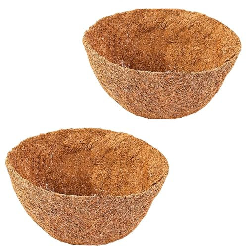 2 Pièces Doublure en Fibre de Coco, Sacs Ronds en Fibre de Coco, Jardinières de Fleurs En Fiber, Insert de Rechange Panier Suspendu Tapis Noix de coco pour Pots de Fleurs Jardin Véranda Balcon
