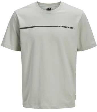 JACK & JONES Men’s T-Shirt, Casual Crew Neck Short Sleeve Top, Everyday Wear Tee, Aqua Gray Colour, UK Size - L