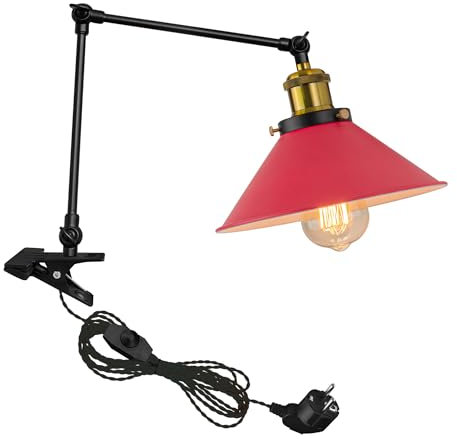 FSLiving Klemmleuchte, Leselampe mit 2,5 m Kabel, Nachttischlampe,Augenpflege Schreibtischlampe für Büro Heimgebrauch, E27 Lampenhalterung, Rot-1 Packung