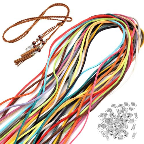 20 Stück Lederschnur 1m, Lederband 3mm mit 100 Zubehörteilen, Faux Wildleder Schnur, Wildlederband, Lederbänder für Herstellung von Ketten, Schmuck, Halsketten, Armbändern, Kunsthandwerk (20 Farben)