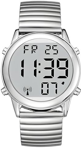 MAUJOY Montre parlante allemande pour homme - Montre radio-pilotée - Écran LCD - Grand chiffre facile à lire - Annonce de la date et de l'heure - Pour les aveugles, les personnes âgées et les