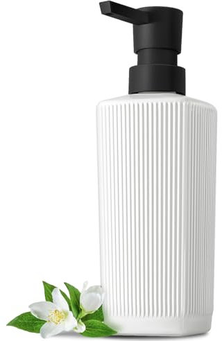 GMISUN Seifenspender Glas, 400ml Seifenspender Weiß, Vertikal Gestreifte Soap Dispenser Mit Flacher Pumpenkopf, Quadratische Spülmittelspender, Handseifenspender Für Küche Und Bad