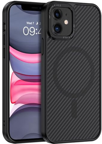 GUAGUA Coque Magnétique pour iPhone 11 - Compatible avec Magsafe - Coque de Protection Antichoc Qualité Militaire - Etui Arrière de Texture 3D - Housse Fine Rigide - 6,1(Noir)