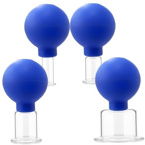 Glas Schröpfen -Set, 4pcs Massage Vakuumsaugung Schröpfen Tassen, Gesichtsschrank -Therapie für Körpergesichtsbein Rückenmuskel und Gelenkschmerzen (blau)