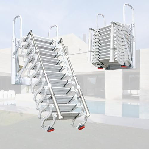 Wall Mounted Attic Ladder, Pull Down Loft Stairs for Indoor, 12 Steps Retractable Home Attic Stairs, Folding Loft Staircase, Loft Ladder with Armrests Outdoor, Non slip (white, 12 steps)