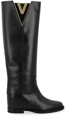 VIA ROMA 15 Stivale Pelle E Camoscio Nero con V Oro, Taglia: 37