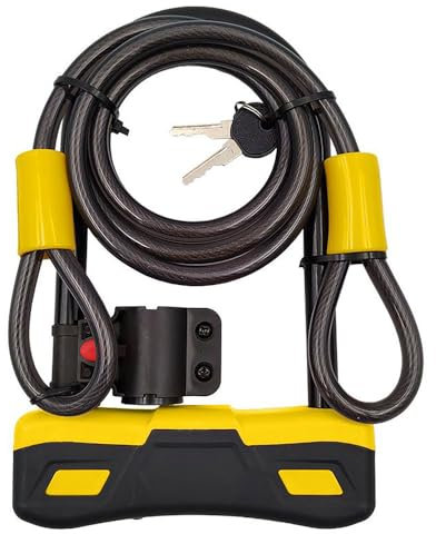 MVTEK Lucchetto ad arco con cavo. Lucchetto antifurto per bicicletta in acciaio 165x245mm e cavo 170cm. Lucchetto bici. Catena bicicletta antifurto con chiave. Anti corrosione. Accessori bici nero.
