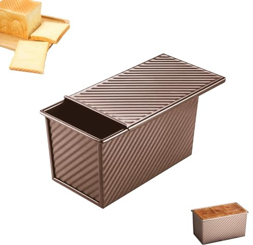 Moule a Pain de Mie, 450G Moule à Pain avec Porte Coulissante, Moule à Pain Antiadhésif, Moules de Cuisson, Boîte à Toast Plate, Convient pour la Cuisine, le Pain et les Pâtisseries, Or