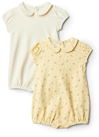 Amazon Essentials x Sofia Grainge Baby Girls' Cotton Short-Sleeve Romper Suit with Peter Pan Collar, Pack of 2