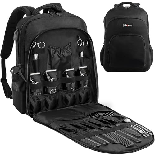 IPEB Barber Supplies Bag, Barber Bookbag Organizer for Clippers and Supplies, Hairstylist Clipper Portable Backpack for Barber Tools Storage Traveling Bag Case, Black(13.8x8.7x18.9)