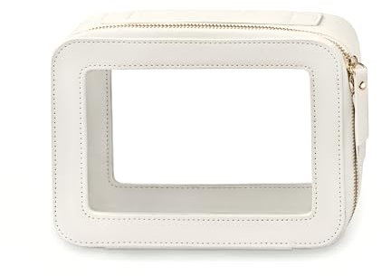 Mioline Beauty Case für Reisen – Hochwertige Kosmetiktasche aus transparentem PU-Leder – wasserdichte Tasche für Make-up, Badezimmerprodukte – kratzfest, leicht zu reinigen – Weiß