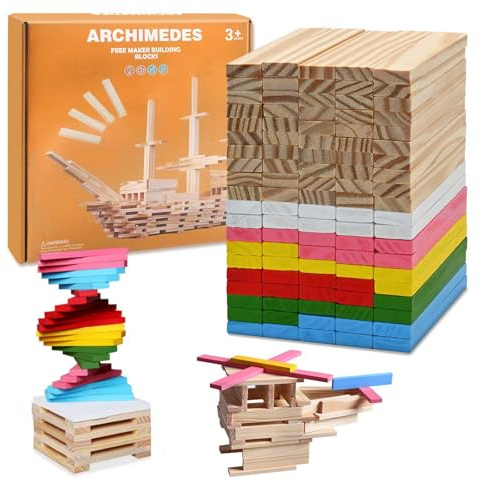 FEMBW Bastelholz Klötzchen, 100 Stück Holzleisten zum Basteln und Bunte Holzstäbchen, Holzbausteine 100x20x7 mm Holzklötze, Bastelklötzchen Hölzchen für DIY Bastelhölzer Handwerk
