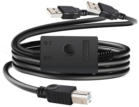 HOXIBSL 14.7FT Printer Cable Splitter 2 in 1 Out,Printers Cable with Toggle Switch for Two Computers Share Printer、Keyboard、Mouse、Scanner、USB External Devices