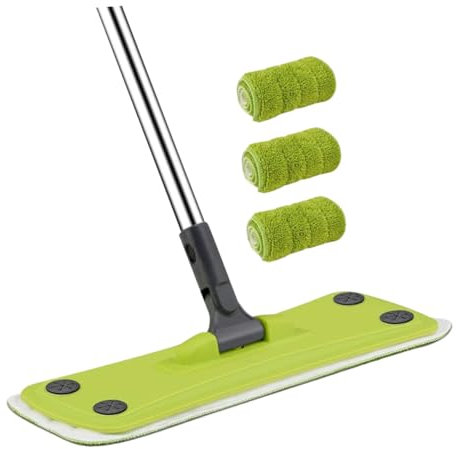 DEARMAMY Trapeador sin Mano mop trapeadores Secos fregona de Madera Dura fregona autolimpiante trapeadores de Piso trapear Limpieza trapeador para Pisos de Madera trapas de Microfibra Verde