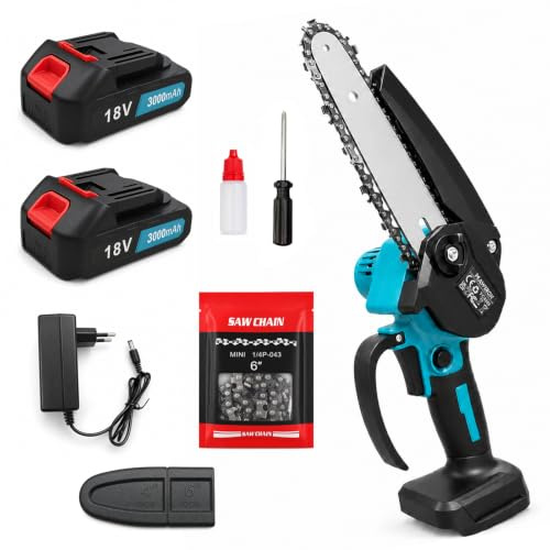 JUTOSGSKW 6 Zoll Mini Akku Kettensäge mit 2 * 3.0AH Akkus & Ladekabel