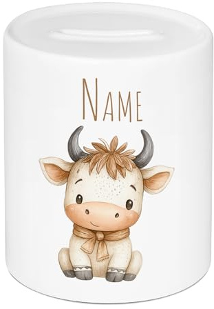 GRAZDesign Personalisierte Spardose Kuh mit Namen - Geschenk zur Taufe, Weihnachten, Geburtstag Boho-Tier-Design