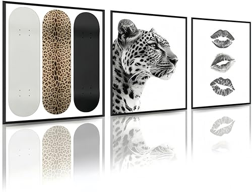 Linilioart Trendiges Leoparden-Wandposter, 3er-Set, Schicke Leinwand-Dekoration für Zimmer, Ästhetische Luxus-Poster für Wohnzimmer, Schlafzimmer, Ungerahmt, 40 x 60 cm