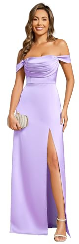 Ever-Pretty Bridesmaid Dress for Women Long with Slit Empire Waist Satin Prom Dresses ES02320