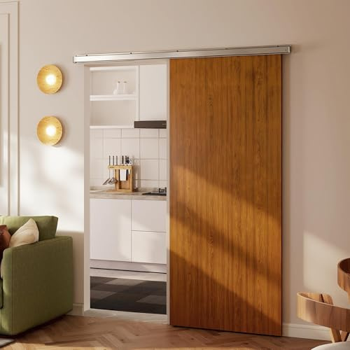 HOMCOM Porta Scorrevole Esterna Muro 90x210 cm Binario Silenzioso Guida