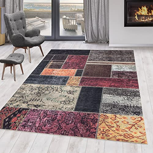 KADIMA DESIGN Kurzflorteppich Patchwork Bunt Pflegeleicht Modern Waschbar Strapazierfähig Langlebig Multi 160x230 cm Wohnzimmer Esszimmer Fußbodenheizung geeignet | PIZOL