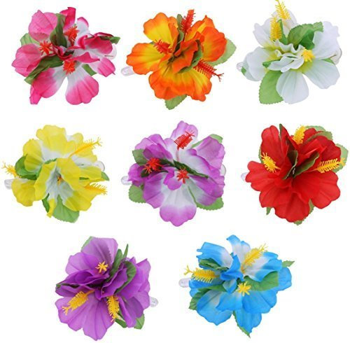12 x Hula Girl Hibiscus Flower Hair Clips Lei Hawaiian Ladies Costume Accessory