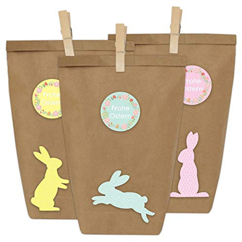 Papierdrachen 12 DIY Geschenktüten zu Ostern zum Basteln - Kreatives Osternest mit 12 Papiertüten und Osterhasen Aufklebern - Design 15