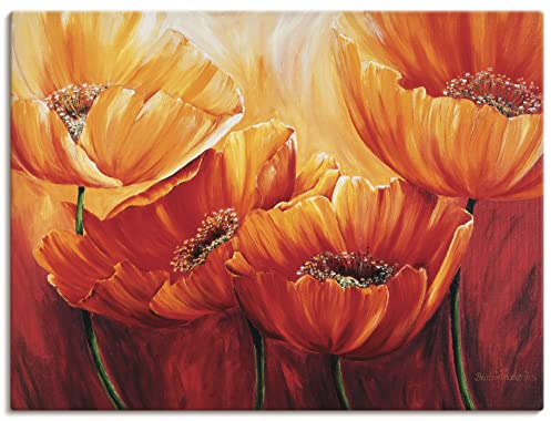 ARTLAND Wanddeko Leinwand Bilder Wandbild 60 x 45 cm Botanik Blumen Mohnblume Malerei Orange Vier Mohnblumen A9QN