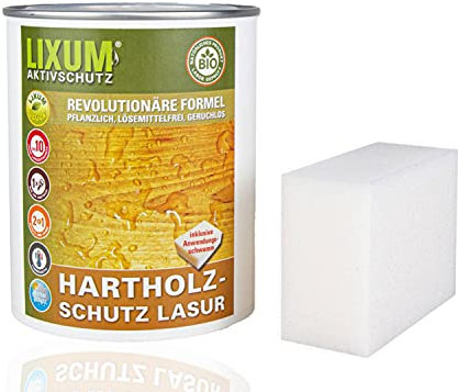 LIXUM ESCHEN HARTHOLZSCHUTZ BIO LASUR (lachsrosa) 1000ml = 30m²- natürlicher Langzeitschutz für Holz, hält bis zu 10 Jahren, nur 1 Anstrich nötig. Mit integriertem UV-Schutz und ohne Weichmacher.
