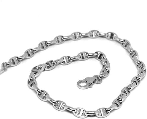 Armband aus Weißgold 750 18 K, 21 cm, ovale Gliederkette, Dicke 3,5 mm, hergestellt in Italien