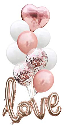 Oblique Unique® 10 Decorative Balloons Confetti Foil Balloon Set with Heart and Love Motif for Wedding JGA Hen Night Rose Gold White