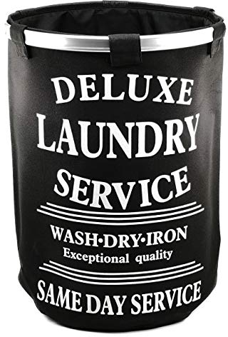 Wäschekorb Faltbar 60 Liter Wäschesammler Groß Runder Wäschebox Wäschesack Wäschetonne Wäschebehälter Korb Organizer Laundry - schwarz (Schwarz 60 Liter)