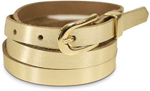 fashionchimp Basic Damengürtel aus 100% echtem Leder, schmaler Gürtel, Breite ca. 1,5cm, Made In Germany (Gold, 120/BW105)