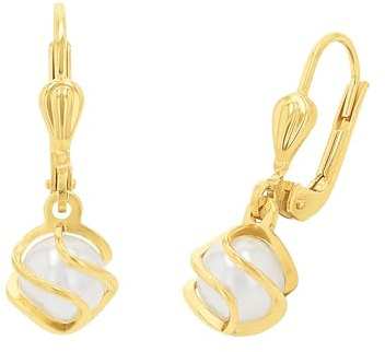 Amor Ohrhänger Damen Ohrschmuck, mit Wachsperle, 2,3 cm, Gold, Kommt in Schmuck Geschenk Box, 2013829