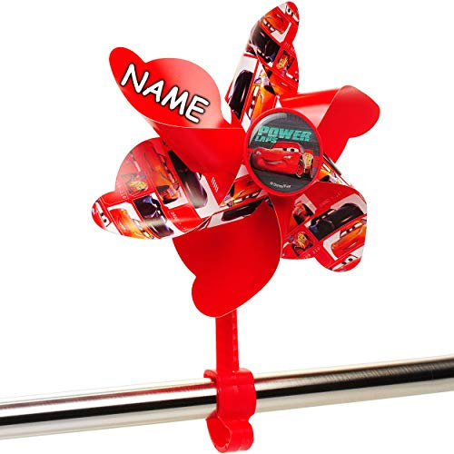 alles-meine.de GmbH kleines Windrad/z.B. als - Fahrradwindrad - Cars - Auto - Lightning McQueen - inkl. Name - mit Befestigung für Lenker - Fahrrad Kinder - rot Junge Jungen -..