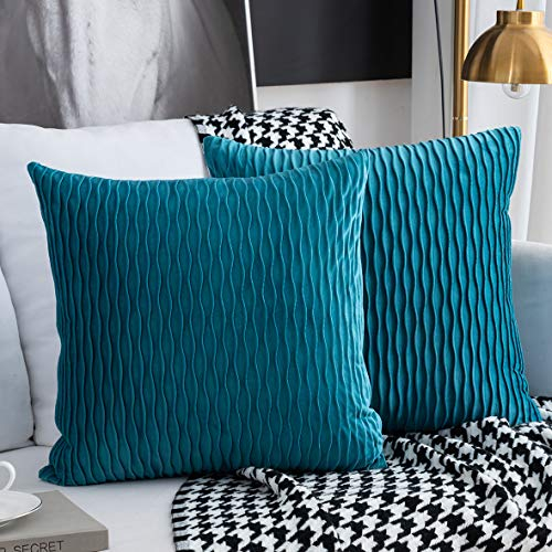 Sunia Kissenbezüge 50x50 cm Set mit 2 Samt Moderne Kissenbezüge dekorativen quadratischen rechteckigen Kissenbezüge für Couch Bett Sofa Stuhl Schlafzimmer Wohnzimmer, Türkis