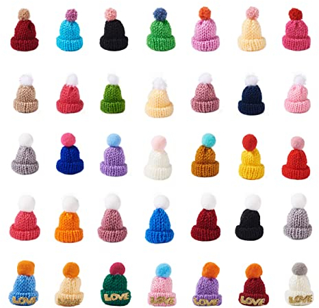 Cheriswelry 100 Stück Weihnachts-Mini-Strickmützen, handgefertigt, gewebtes Garn, Hut, Puppenhut, Kunst, Basteln, Stricken, Dekoration, 5 Stile