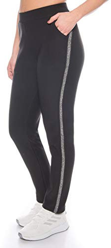 Kendindza Damen Thermo-Hose gefüttert mit Innen-Fleece Blickdicht & Taschen (Schwarz | Streifen, M)