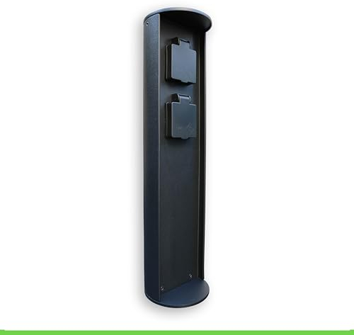 Außensteckdose Socket 2-fach Stromverteiler in Schwarz, IP44 wetterfest, 3500 Watt, Steckdosensäule, Mehfachsteckdose, Steckdosenverteiler, Garten Steckdose Aussen