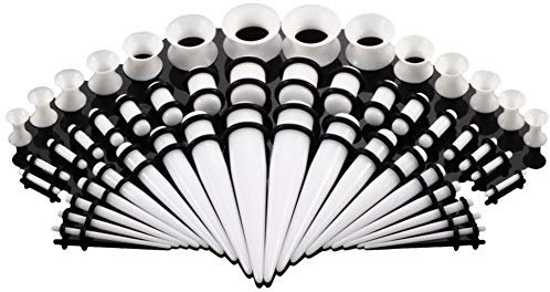 vogem Acryl Ohr-Stretching-Kit 50 Stück Dehnstab Taper Plugs Ohrdehner Set 16g-00g Silikon Ohr Tunnels Damen Herren(Weiß)