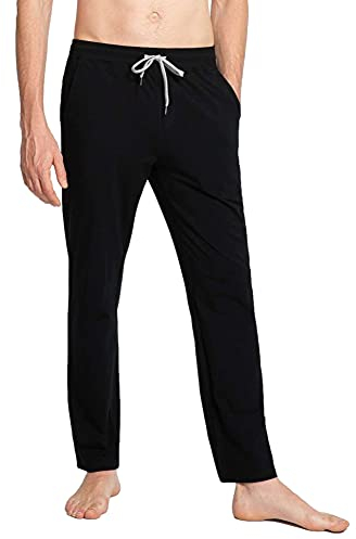 MaaMgic Herren Leichte Yogahose Jogginghose Baumwolle atmungsaktiv Trainingshose, Schwarz, L