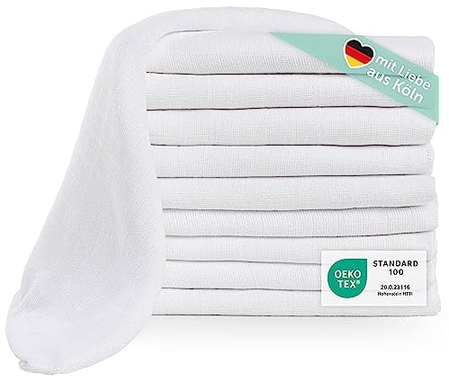 Laleni Spucktücher Baby im 10er Set aus Reiner Baumwolle - schadstofffreie Mulltücher Baby 70x70 - zert.saugstarke Mussellintücher weich - Musselin Tuch als Mullwindel - waschbare Mulltücher - Weiß
