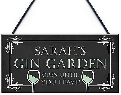 RED OCEAN Personalised Gin Garden Hanging Home Bar Garden Sign Gin Gift For Her Home Gifts