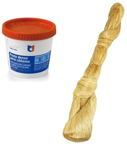 Bricoloco Kit d'étanchéité pour joints de plomberie. Écheveau de chanvre 200 g et mastic adhésif 400 g. Pour sceller les filetages dans les tuyaux de plomberie qui empêchent les fuites.