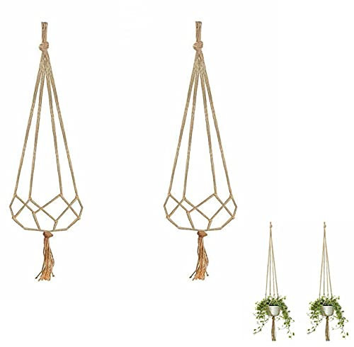 ADEPTNA PACK OF 2 JUTE GARDEN HOME PLANT HANGER FLOWER POT HOLDER HANGING JUTE ROPE WALL ART DECOR (105CM)