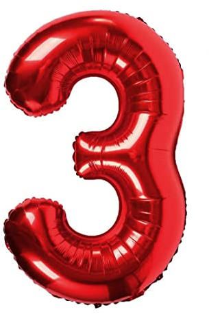 Folienballon rot nummer 3, Riese Luftballon Geburtstag 100cm, Folienballon Zahl ideal für Party, Jubiläum, Geburtstag, Zahlenballon, Helium