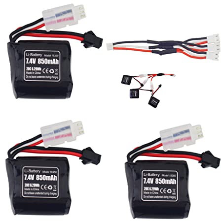 ZYGY 2PCS 7.4V 850mAh SM-2P Stecker Lithiumakku mit 3 in 1 Ladekabel für Syma Q2 Q3 Skytech H100 T1 T02 H102 H106 H108 H120 Fernbedienung Boot High-Rate Batterie Zubehörteil