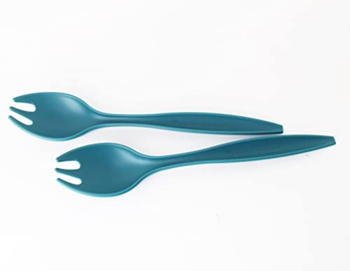 TUPPERWARE Allegra Besteck Salatbesteck Petrol 2-teilig + Untersetzer Filz