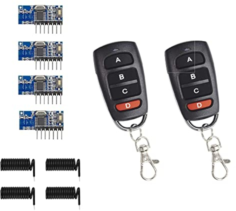 QIACHIP Modulo RF wireless RX480E-4C 433Mhz 2 trasmettitori e 4 ricevitori Kit di uscita a 4 canali con telecomando Codice di apprendimento 1527