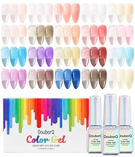 DouborQ 20 Colors Jelly Gel Nail Polish Glass Translucent Crystal Blue Pink Red Pink Clear Green Yellow Purple Colors Spring Summer Gel Nail Polish for Home Salon Gift (Sea)