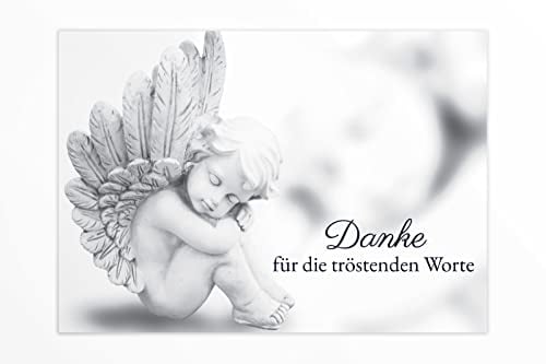 Friendly Fox Danksagungskarten Engel, 12 Danke Karten mit Umschlag, A6 Klappkarten mit Grabengel, Danke nach Beerdigung